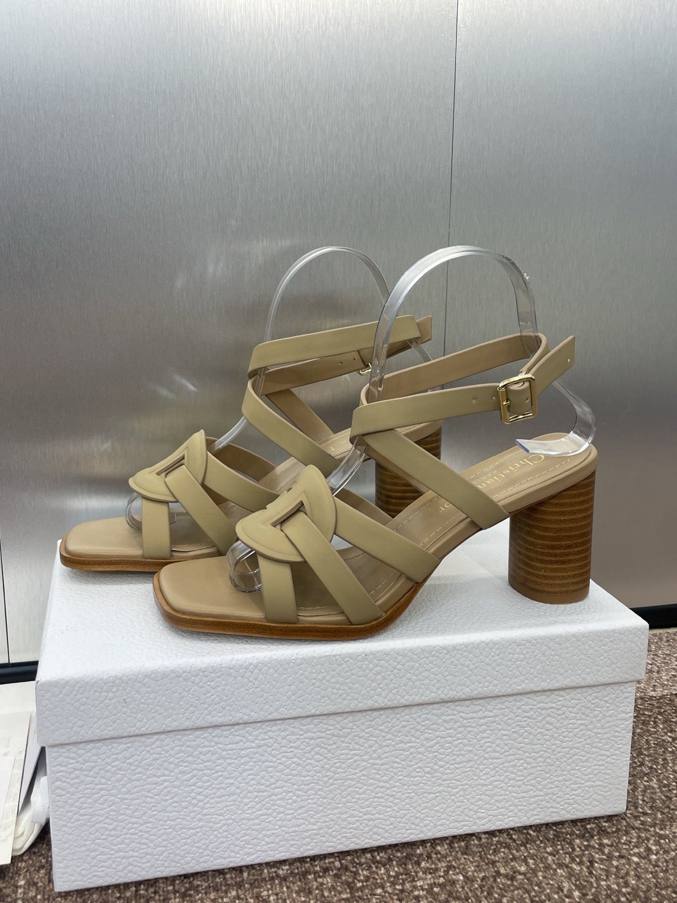 D-CLUB HIGH HEEL SLIDE 25S 80MM IN GOLDEN BEIGE CALFSKIN