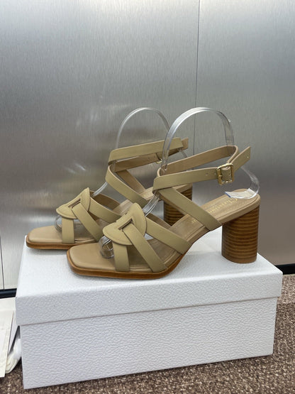 D-CLUB HIGH HEEL SLIDE 25S 80MM IN GOLDEN BEIGE CALFSKIN