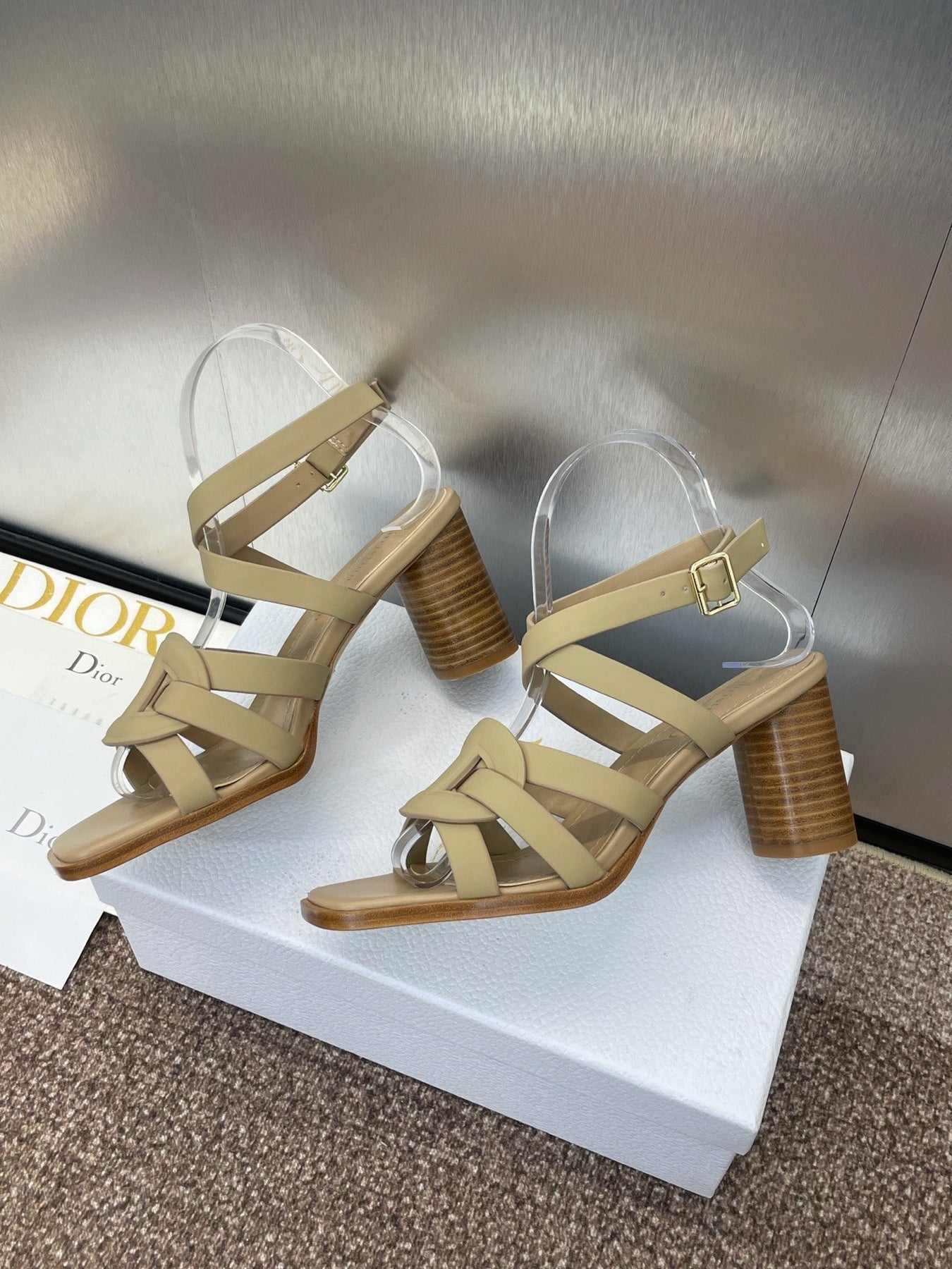D-CLUB HIGH HEEL SLIDE 25S 80MM IN GOLDEN BEIGE CALFSKIN