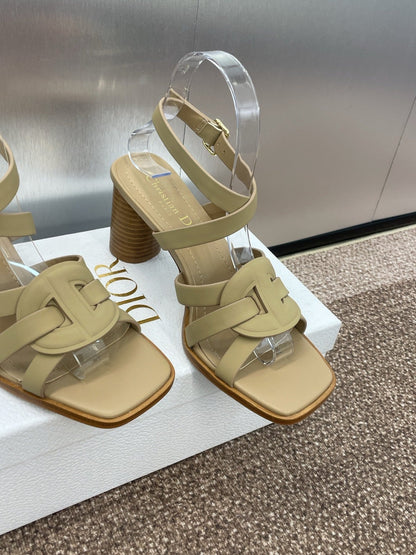 D-CLUB HIGH HEEL SLIDE 25S 80MM IN GOLDEN BEIGE CALFSKIN