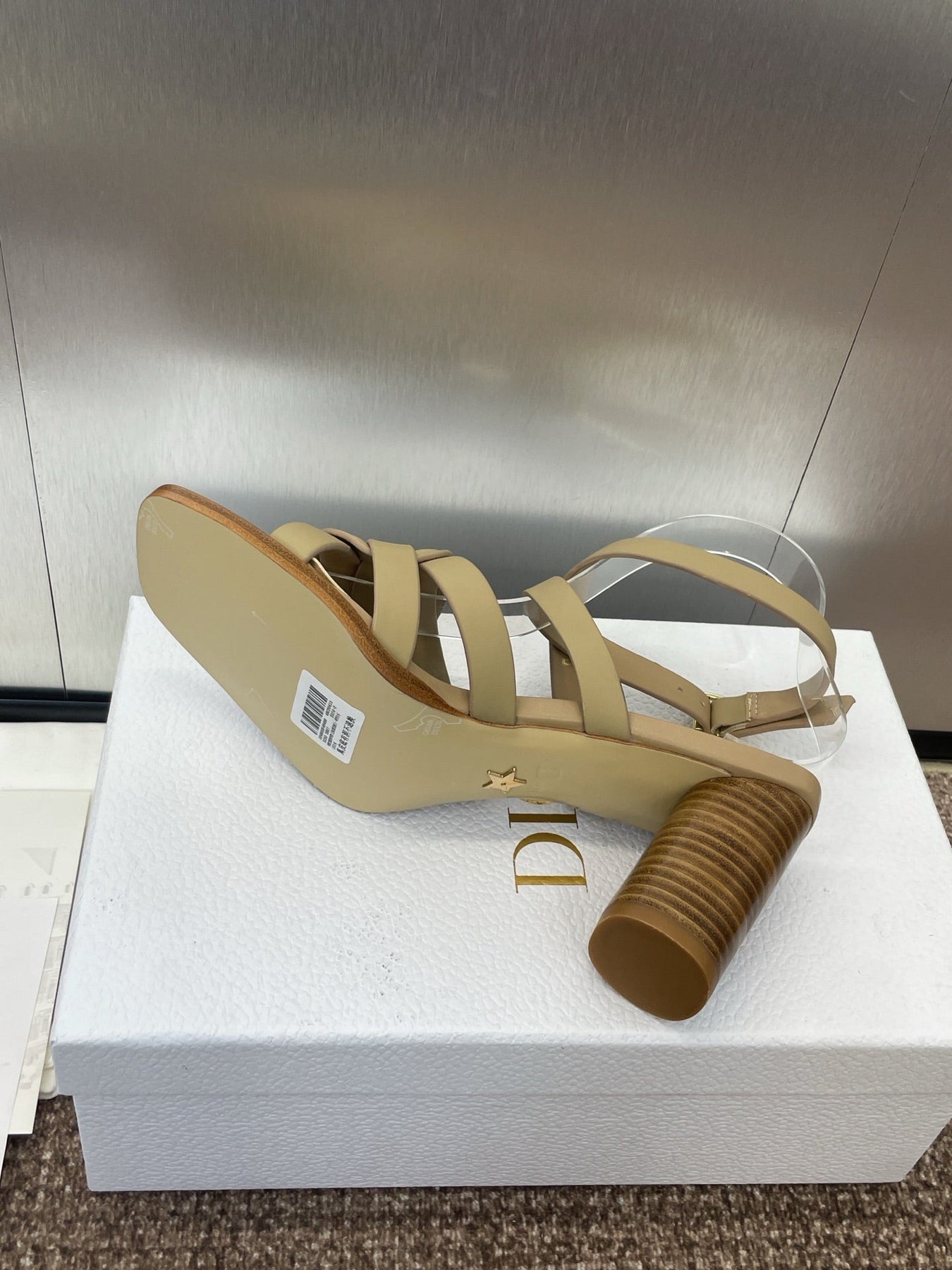 D-CLUB HIGH HEEL SLIDE 25S 80MM IN GOLDEN BEIGE CALFSKIN