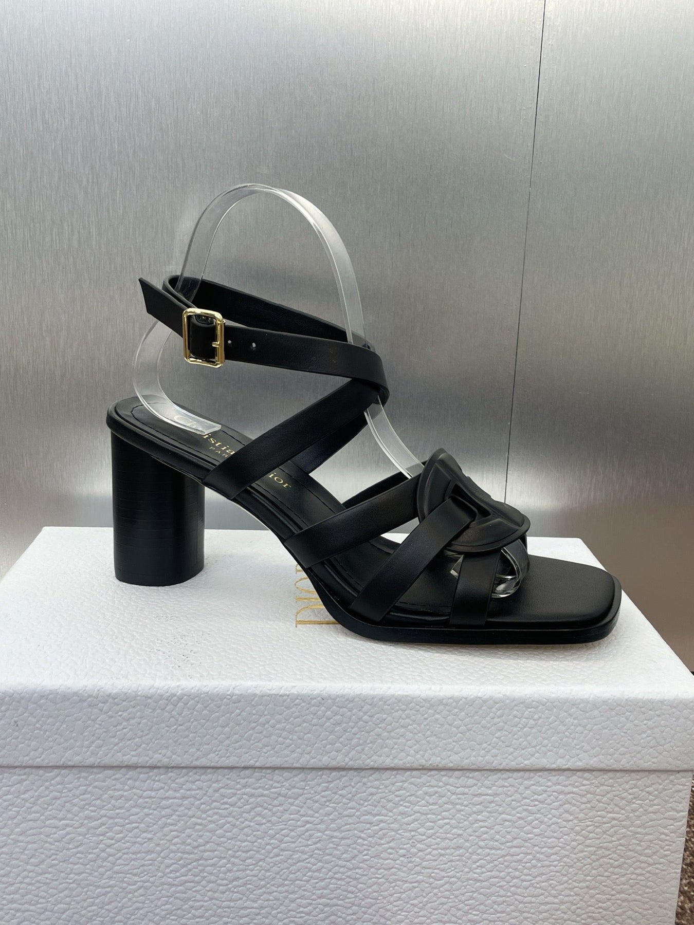 D-CLUB HIGH HEEL SLIDE 25S 80MM IN BLACK CALFSKIN