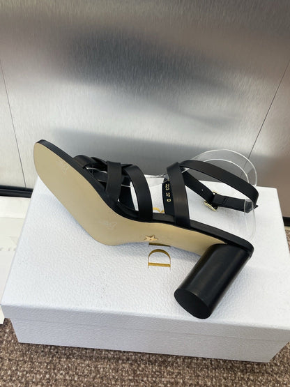 D-CLUB HIGH HEEL SLIDE 25S 80MM IN BLACK CALFSKIN