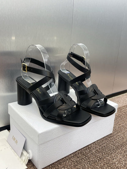 D-CLUB HIGH HEEL SLIDE 25S 80MM IN BLACK CALFSKIN