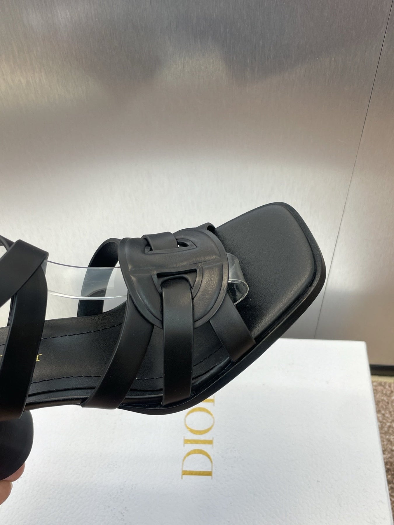 D-CLUB HIGH HEEL SLIDE 25S 80MM IN BLACK CALFSKIN