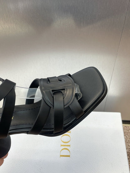 D-CLUB HIGH HEEL SLIDE 25S 80MM IN BLACK CALFSKIN