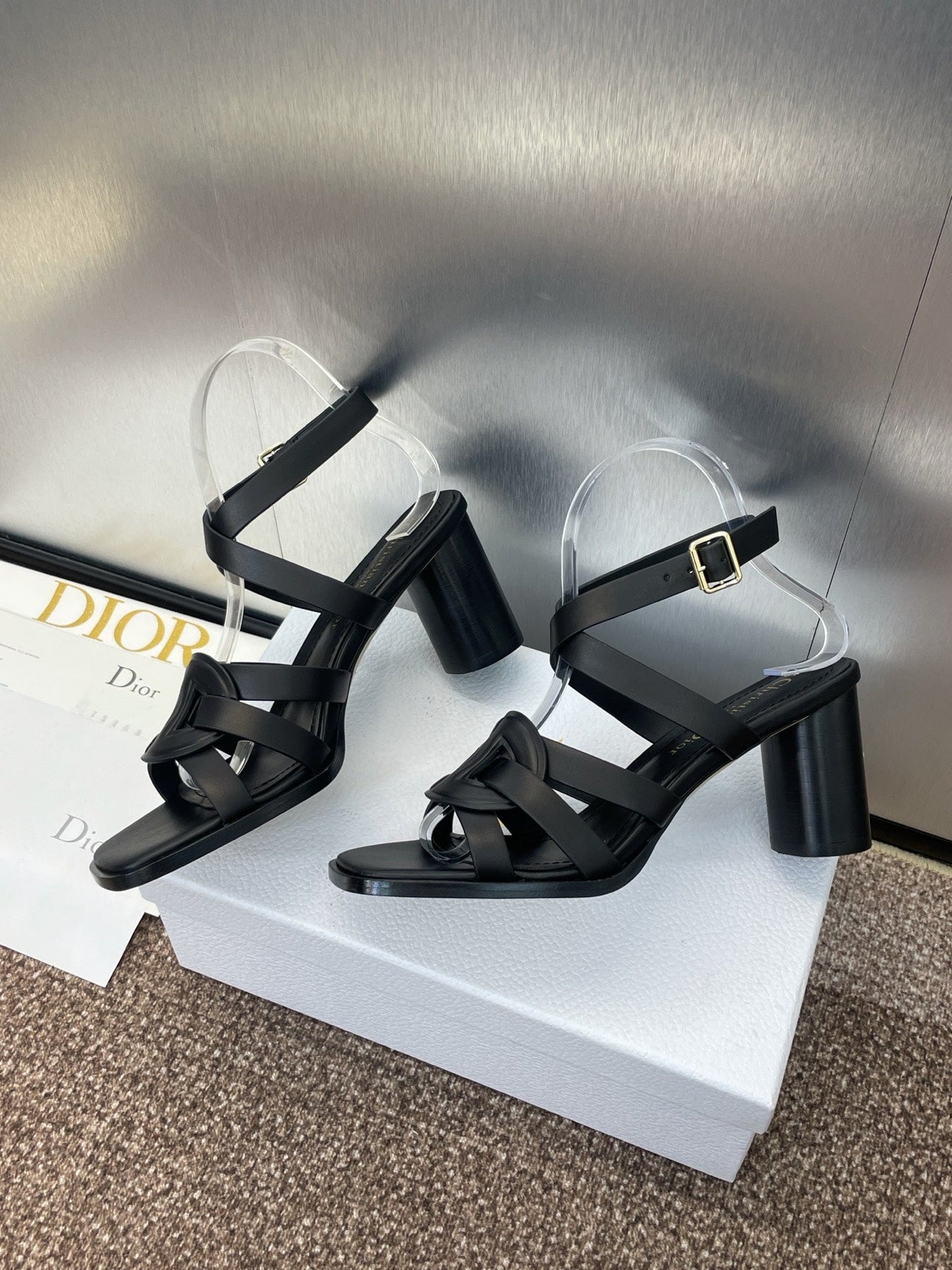 D-CLUB HIGH HEEL SLIDE 25S 80MM IN BLACK CALFSKIN