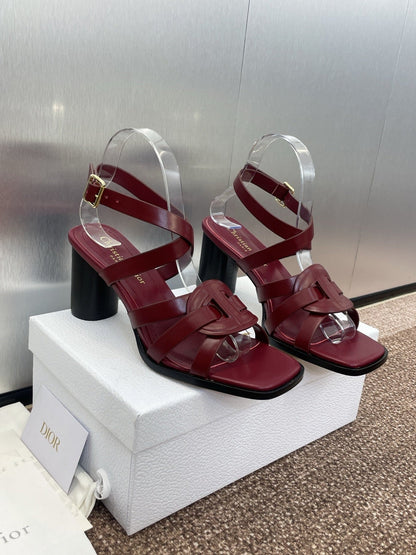 D-CLUB HIGH HEEL SLIDE 25S 80MM IN BURGUNDY RED CALFSKIN