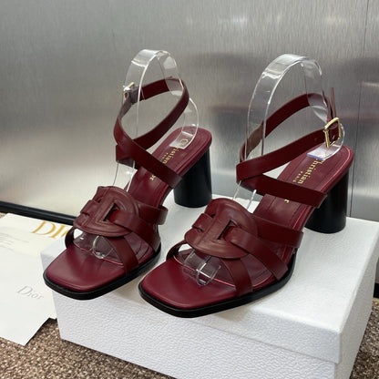 D-CLUB HIGH HEEL SLIDE 25S 80MM IN BURGUNDY RED CALFSKIN