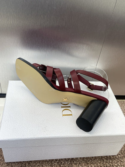 D-CLUB HIGH HEEL SLIDE 25S 80MM IN BURGUNDY RED CALFSKIN