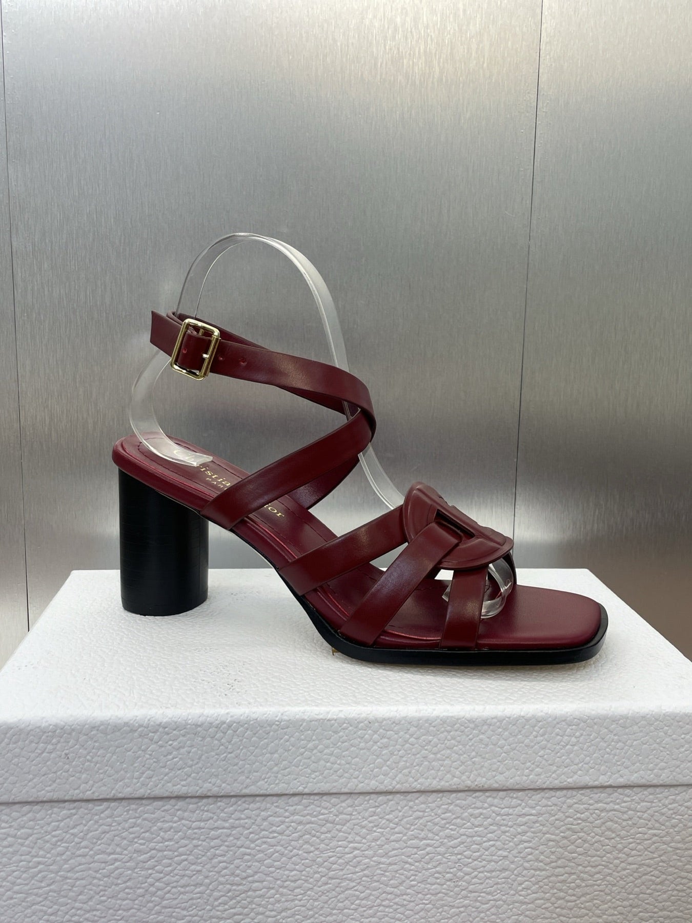 D-CLUB HIGH HEEL SLIDE 25S 80MM IN BURGUNDY RED CALFSKIN