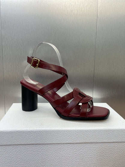 D-CLUB HIGH HEEL SLIDE 25S 80MM IN BURGUNDY RED CALFSKIN