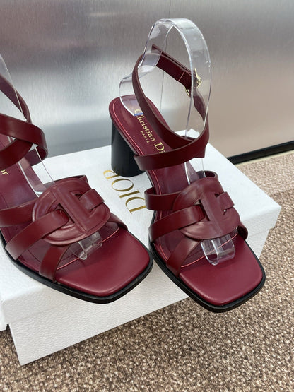 D-CLUB HIGH HEEL SLIDE 25S 80MM IN BURGUNDY RED CALFSKIN
