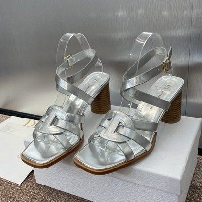 D-CLUB HIGH HEEL SLIDE 25S 80MM IN SILVER GLOSSY CALFSKIN