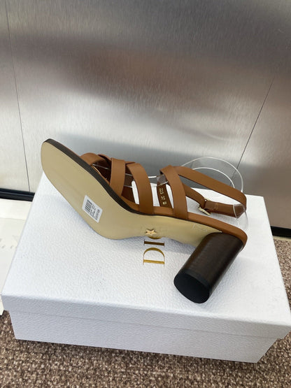 D-CLUB HIGH HEEL SLIDE 25S 80MM IN BROWN CALFSKIN