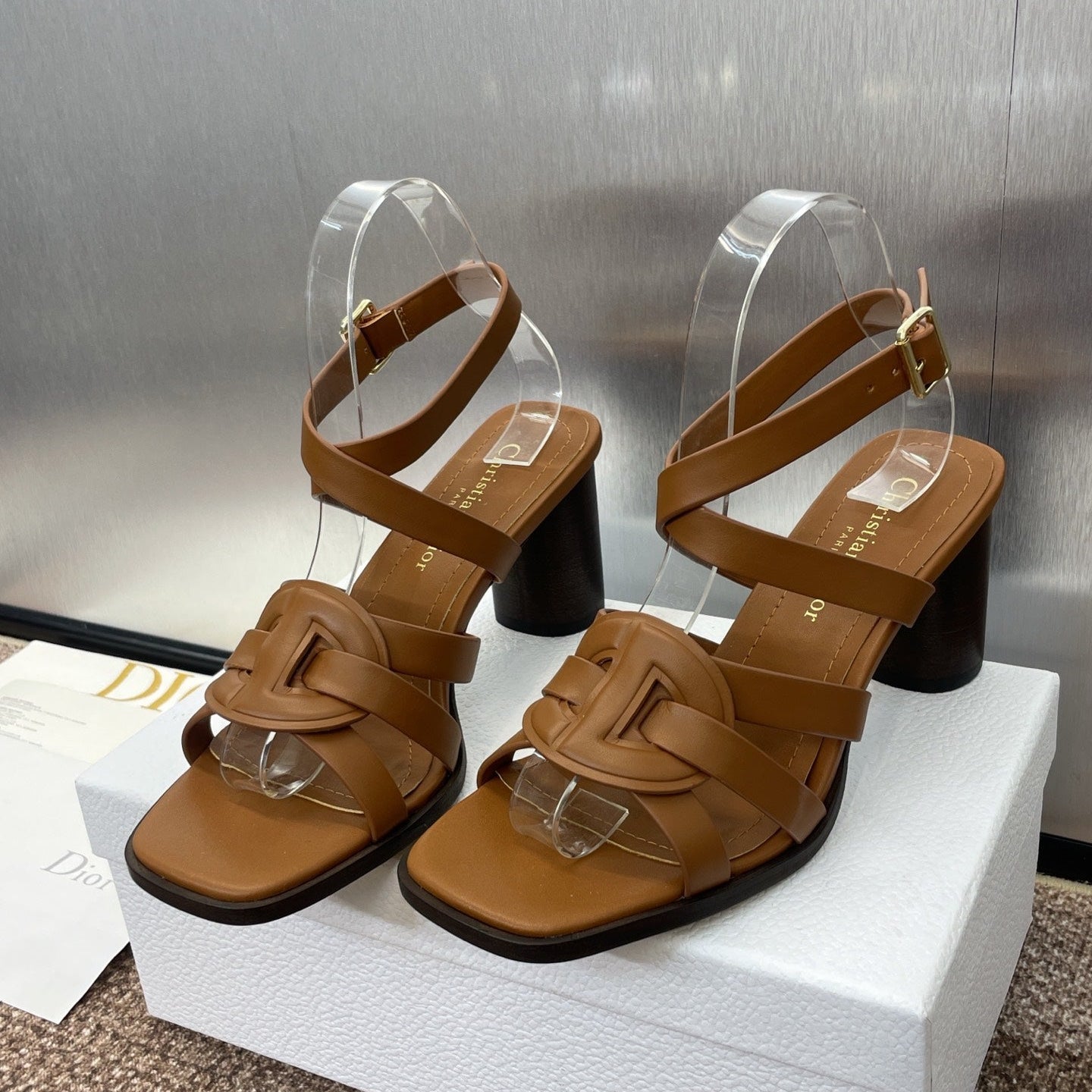 D-CLUB HIGH HEEL SLIDE 25S 80MM IN BROWN CALFSKIN