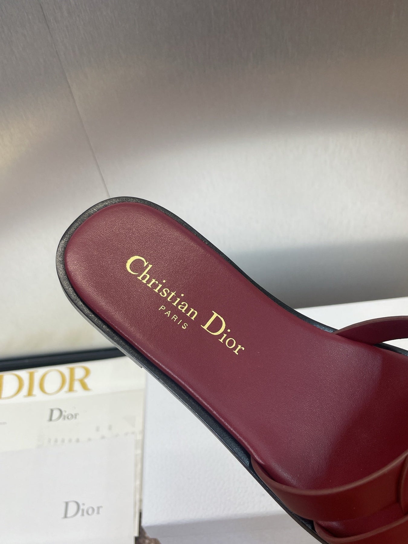 D-CLUB SLIDE SANDAL 25S IN BURGUNDY RED CALFSKIN