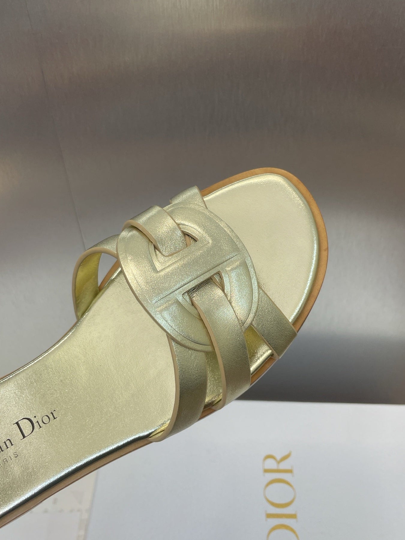 D-CLUB SLIDE SANDAL 25S IN GOLD GLOSSY CALFSKIN