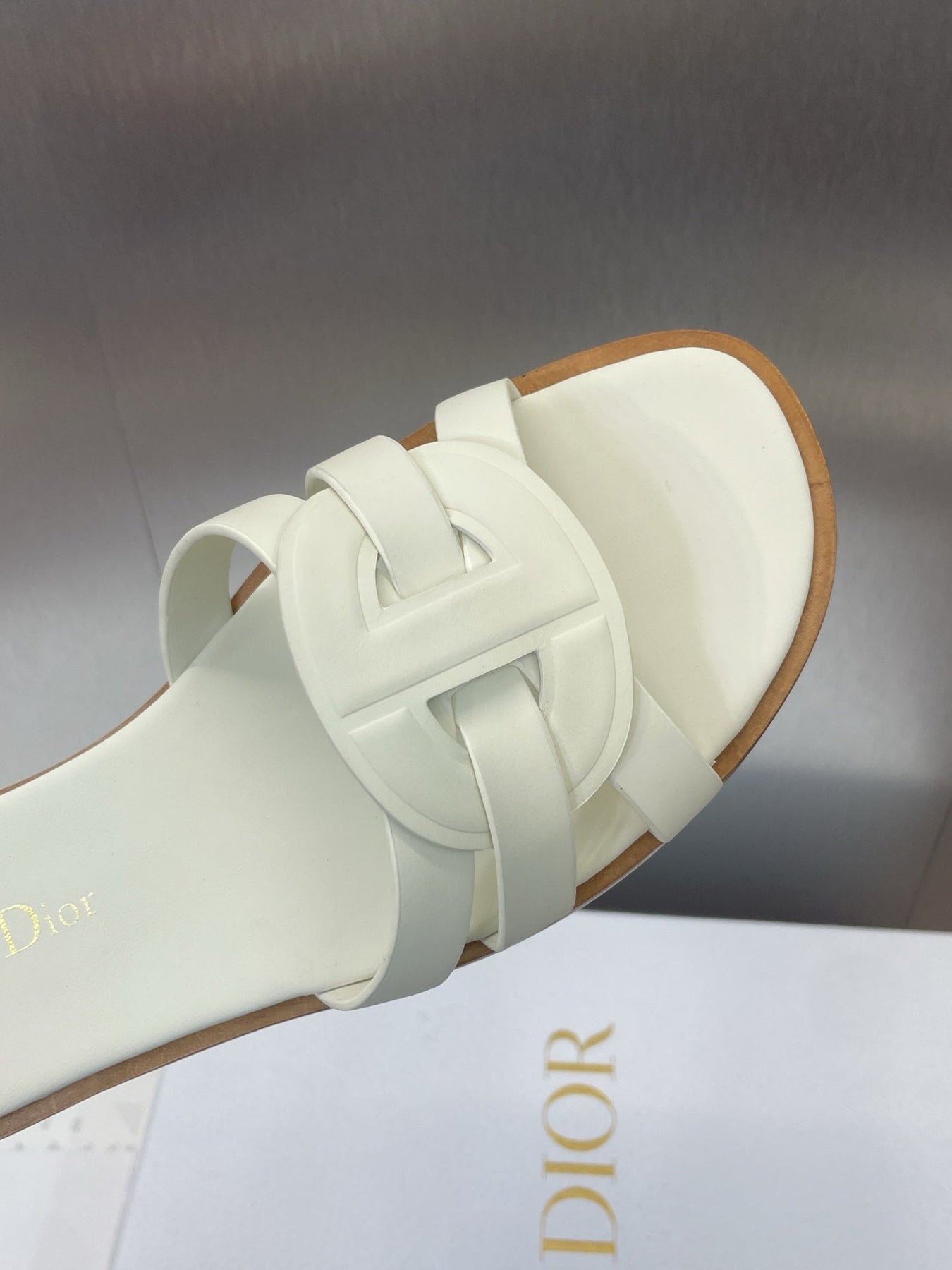 D-CLUB SLIDE SANDAL 25S IN WHITE CALFSKIN