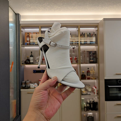 OPEN TOE STRAPPY HIGH HEEL IN WHITE CALFSKIN