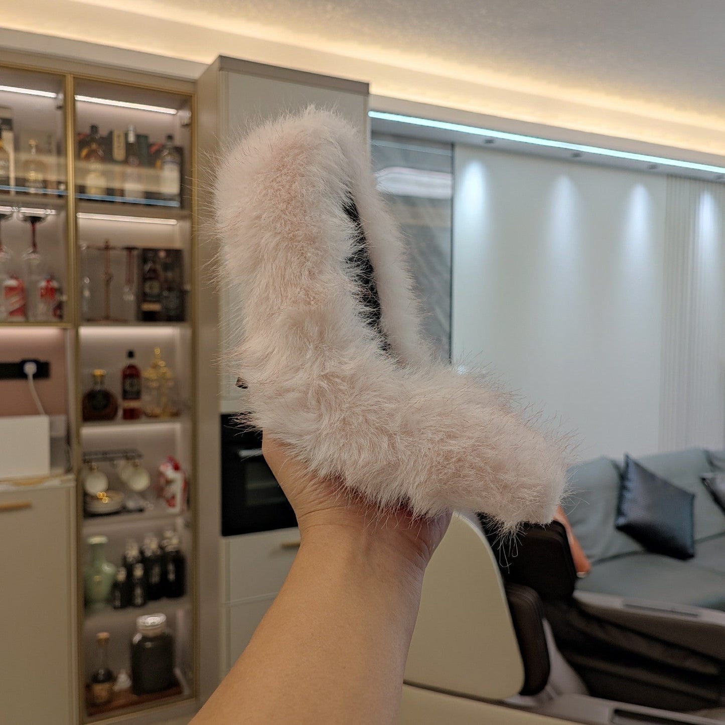FURRY PUMPS 90MM IN HEAVEN PINK FOX FUR