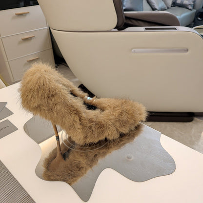 FURRY PUMPS 90MM IN BROWN FOX FUR