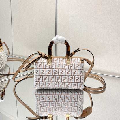 BY THE WAY MINI 18 IN WHITE WOOL AND CAMEL BROWN RAFFIA CALFSKIN TRIM