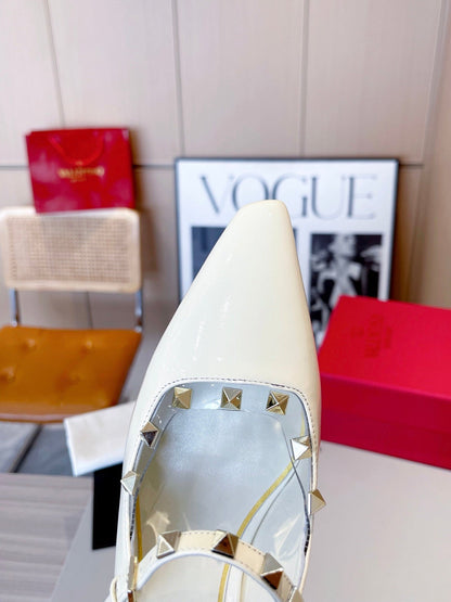 ROCKSTUD CAGED MULES 5 CM IN WHITE CALFSKIN