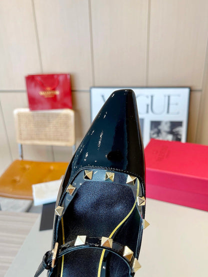 ROCKSTUD CAGED MULES 5 CM IN BLACK CALFSKIN