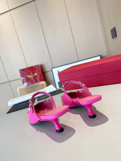 ROCKSTUD CAGED MULES 5 CM IN DEEP PINK CALFSKIN