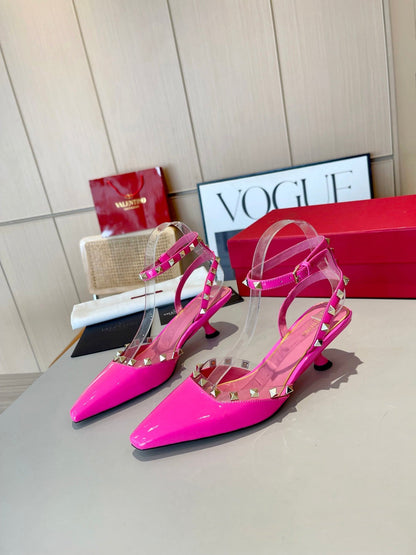 ROCKSTUD CAGED SLINGBACKS 5 CM IN DEEP PINK CALFSKIN