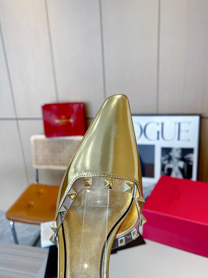 ROCKSTUD CAGED SLINGBACKS 5 CM IN GOLD CALFSKIN