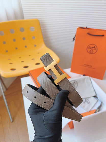 MINI H BELT BUCKLE & REVERSIBLE CAMEL BROWN LEATHER STRAP 24 MM GOLD HARDWARE