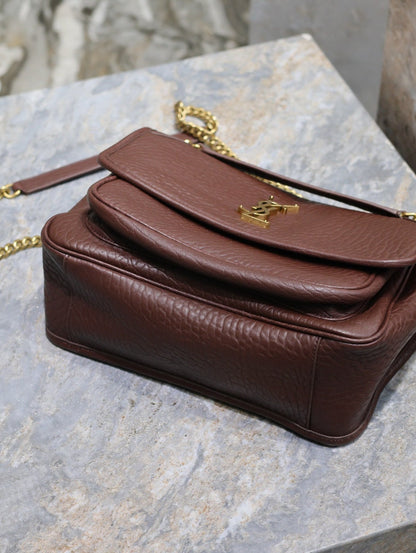 NIKI MEDIUM 28 IN CHESTNUT BROWN ELEPHANT PATTERN LAMBSKIN GOLD HARDWARE