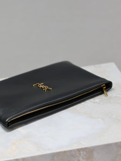 CALYPSO SMALL POUCH 23 IN BLACK SMOOTH LAMBSKIN