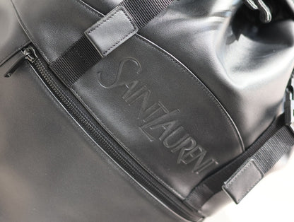 BACKPACK 45 IN BLACK CALFSKIN WITH EMBOSSED LOGO