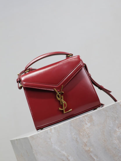 CASSANDRA MINI TOP HANDLE BAG 20 IN RED CALFSKIN GOLD HARDWARE
