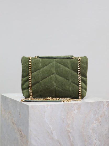 PUFFER TOY 23 IN PICKLE GREEN SUEDE GOLD HARDWARE