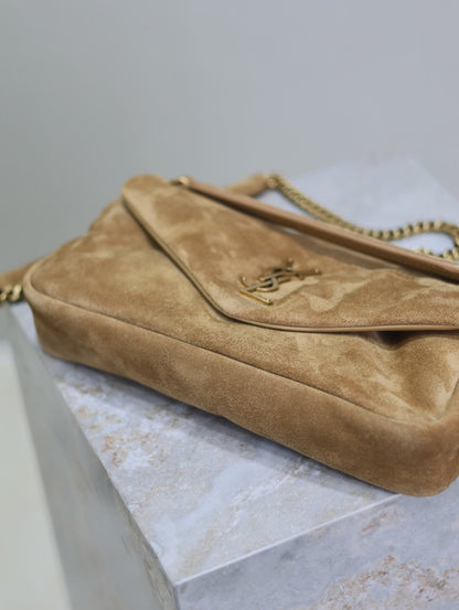 CALYPSO BAG 26 IN CIDER BROWN SUEDE GOLD HARDWARE