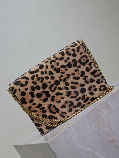 CASSANDRA CHAIN BAG 22 IN LEOPARD PRINT CALFSKIN GOLD HARDWARE