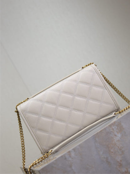 BECKY 22 IN WHITE QUILTED LAMBSKIN GOLD HARDWARE