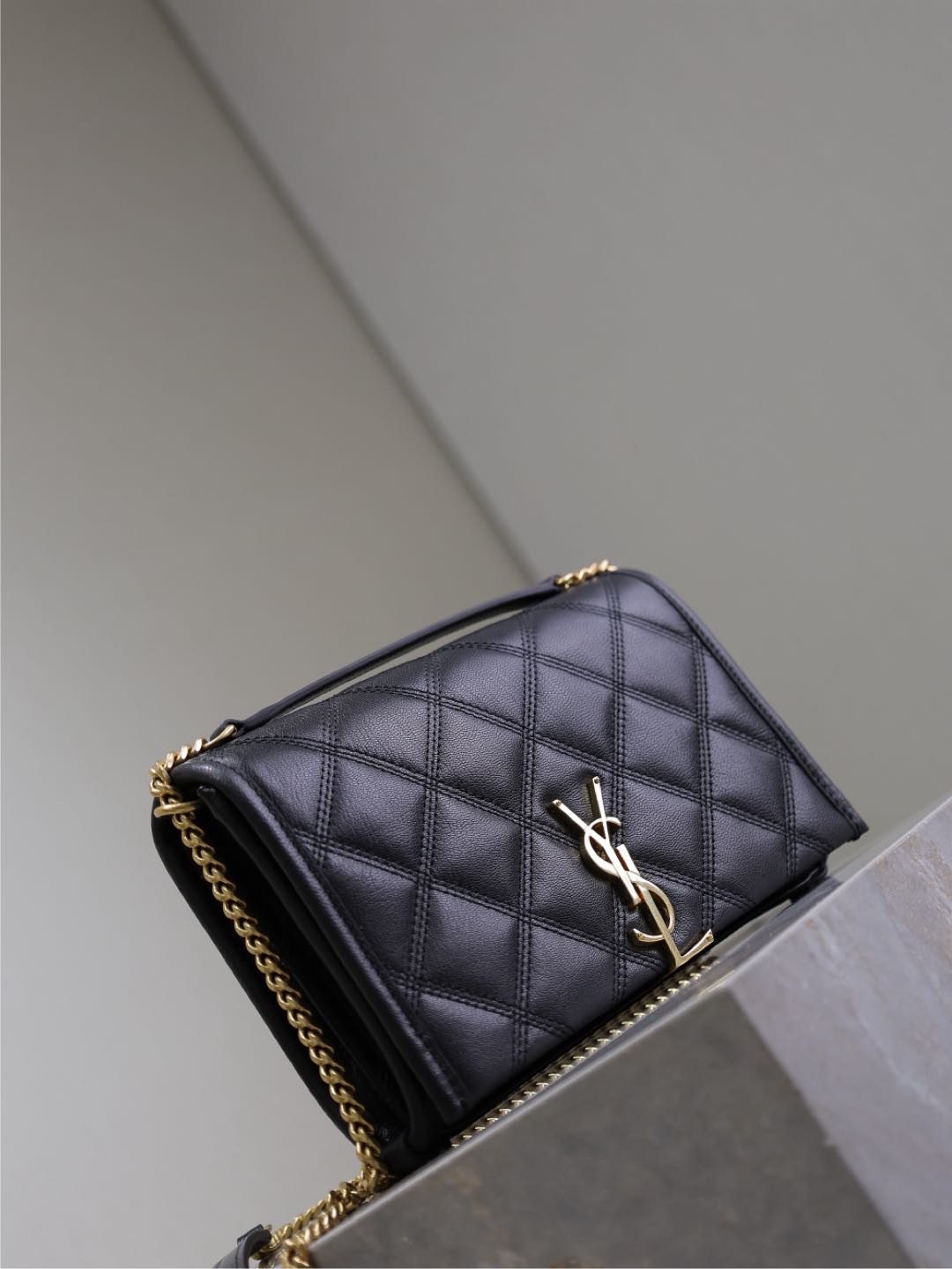 BECKY 22 IN BLACK QUILTED LAMBSKIN GOLD HARDWARE