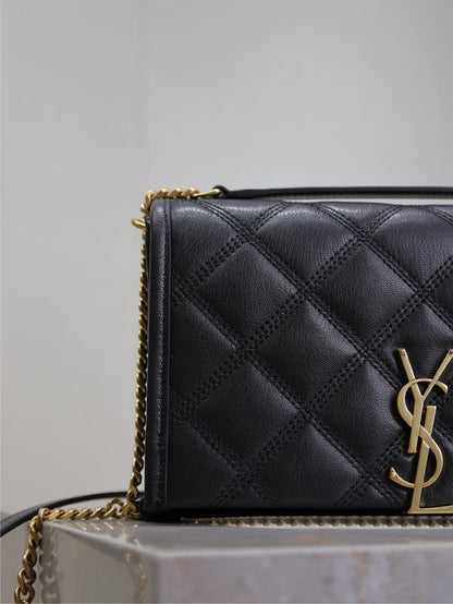 BECKY 22 IN BLACK QUILTED LAMBSKIN GOLD HARDWARE