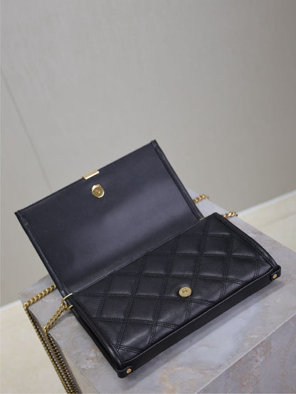 BECKY 22 IN BLACK QUILTED LAMBSKIN GOLD HARDWARE