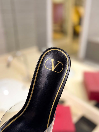 HIGH MULE 60MM IN BLACK SHEEPSKIN AND TRANSPARENT PVC