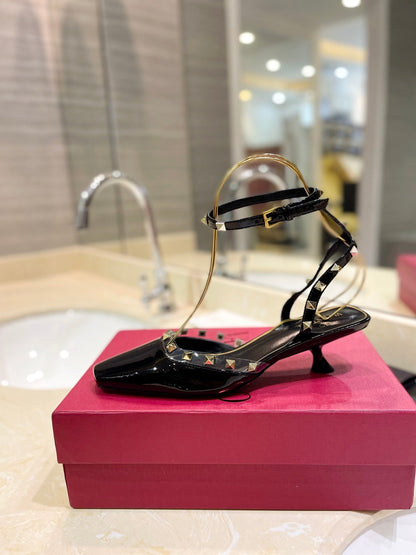 ROCKSTUD SLINGBACK IN BLACK CALFSKIN 50MM