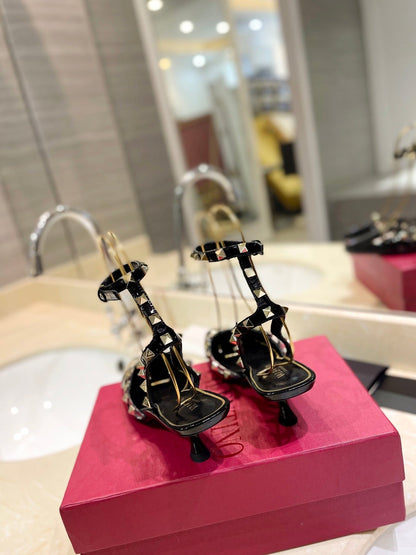 ROCKSTUD SLINGBACK IN BLACK CALFSKIN 50MM