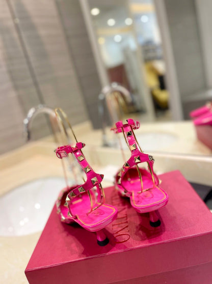 ROCKSTUD SLINGBACK IN BRIGHT PINK CALFSKIN 50MM