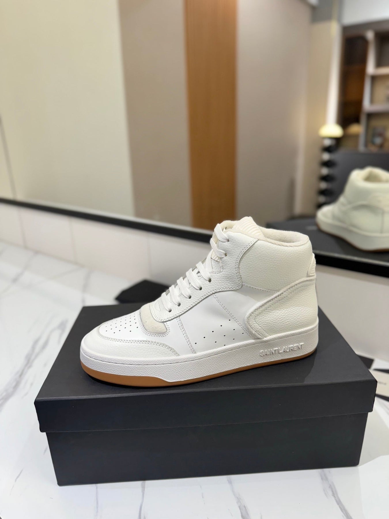 MID-TOP SNEAKERS IN WHITE PERFORATED LAMBSKIN