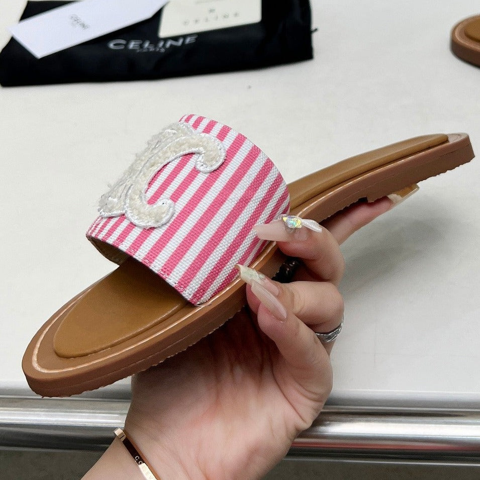 LYMPIA MULE IN TRIOMPHE JACQUARD WOOLLEN FABRIC WHITE PINK CARO